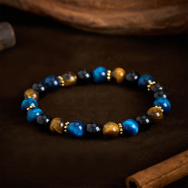 Buddha Stones Bracelet de courage en perles d'obsidienne œil de tigre bleu et noir - image 2