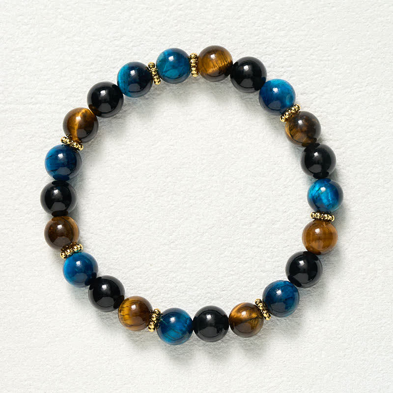Buddha Stones Bracelet de courage en perles d'obsidienne œil de tigre bleu et noir - image 9