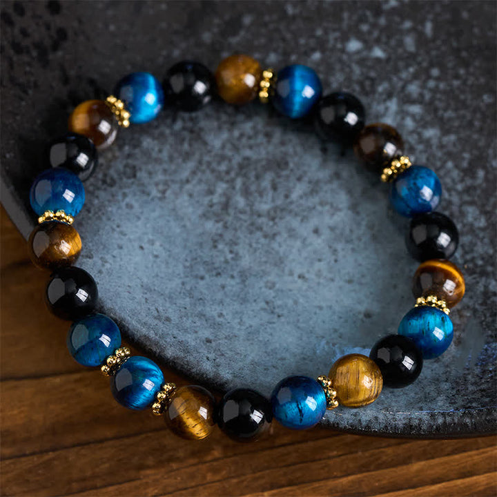 Buddha Stones Bracelet de courage en perles d'obsidienne œil de tigre bleu et noir - image 3