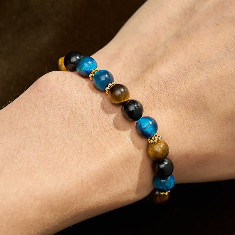 Buddha Stones Bracelet de courage en perles d'obsidienne œil de tigre bleu et noir - image 4