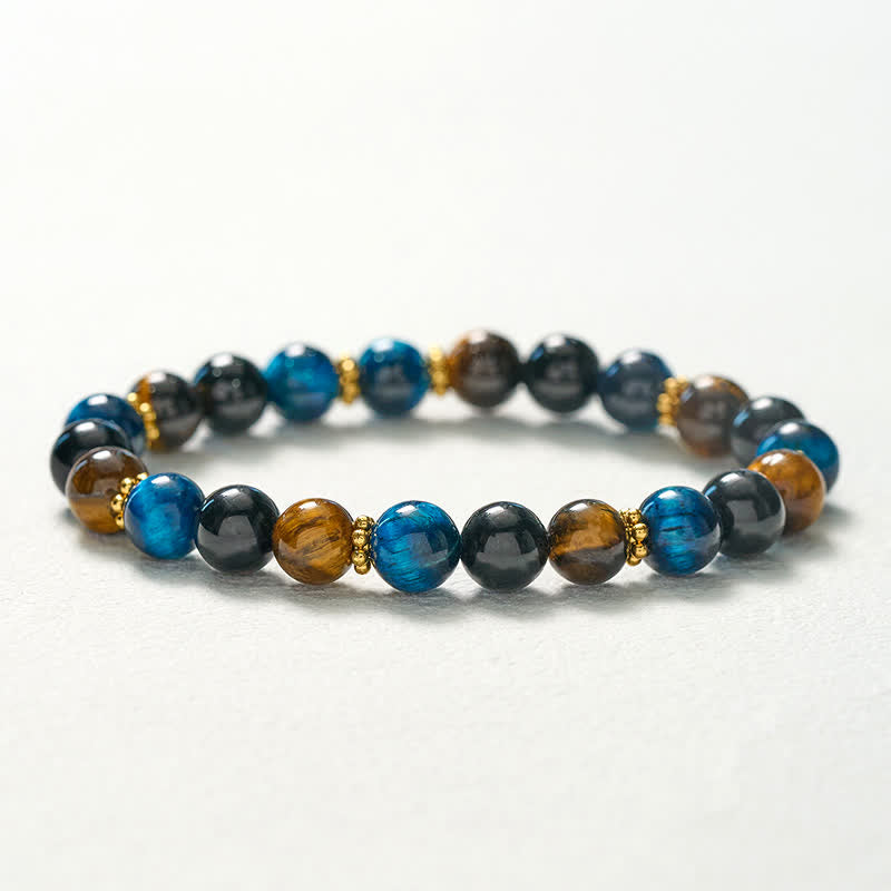 Buddha Stones Bracelet de courage en perles d'obsidienne œil de tigre bleu et noir - image 10