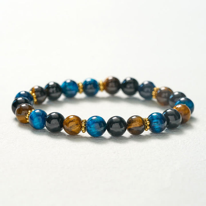 Buddha Stones Bracelet de courage en perles d'obsidienne œil de tigre bleu et noir - image 10