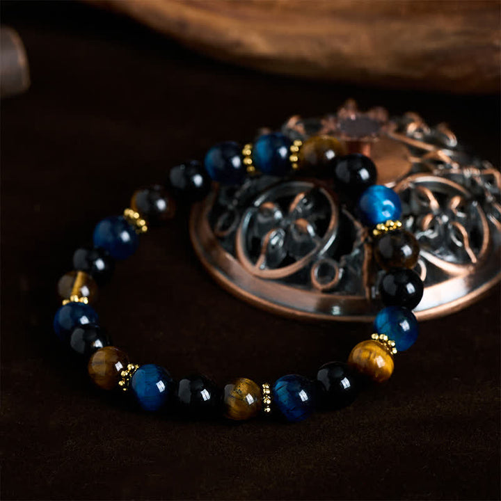 Buddha Stones Bracelet de courage en perles d'obsidienne œil de tigre bleu et noir - image 1