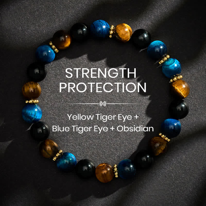 Buddha Stones Bracelet de courage en perles d'obsidienne œil de tigre bleu et noir - 8 mm - image 0
