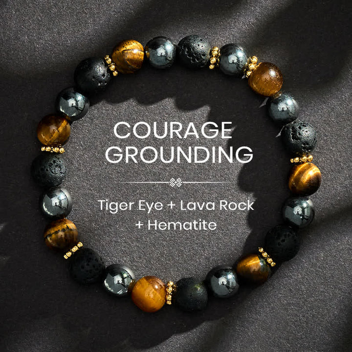 Buddha Stones Bracelet de force en perles d'hématite et de roche volcanique œil de tigre - 8 mm - image 0