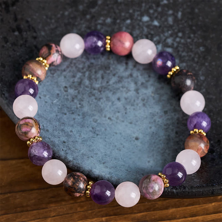Buddha Stones Bracelet de paix en perles de quartz rose, rhodonite et améthyste - image 3