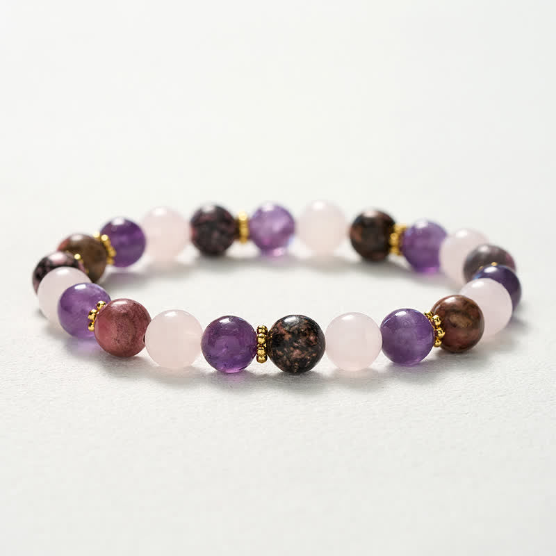 Buddha Stones Bracelet de paix en perles de quartz rose, rhodonite et améthyste - image 10