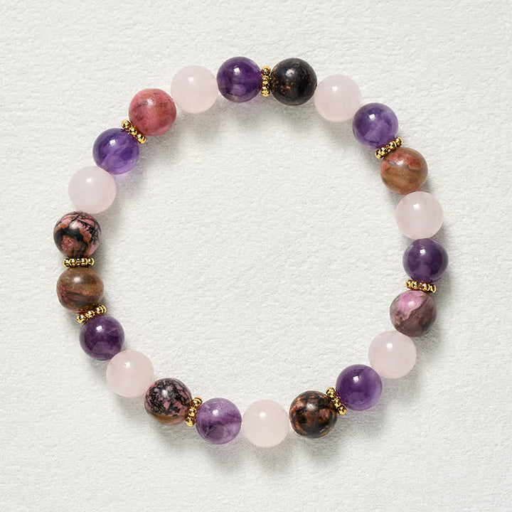 Buddha Stones Bracelet de paix en perles de quartz rose, rhodonite et améthyste - image 9