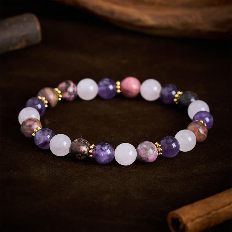 Buddha Stones Bracelet de paix en perles de quartz rose, rhodonite et améthyste - image 2