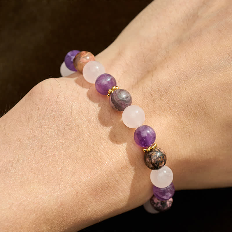 Buddha Stones Bracelet de paix en perles de quartz rose, rhodonite et améthyste - image 4