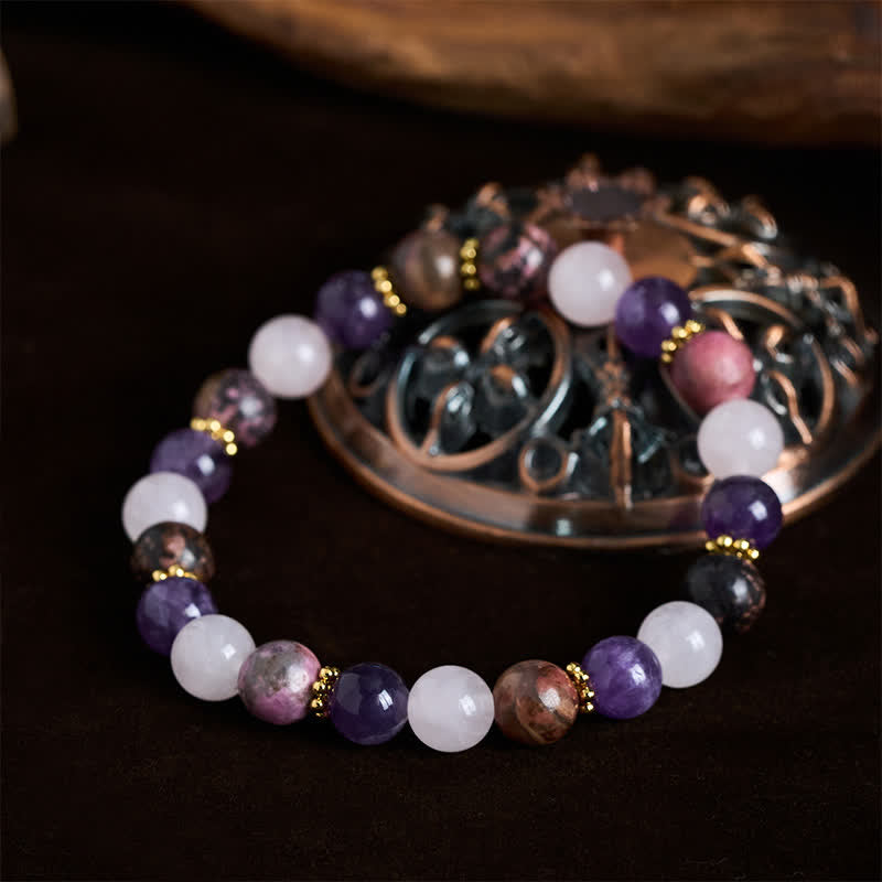 Buddha Stones Bracelet de paix en perles de quartz rose, rhodonite et améthyste - image 1