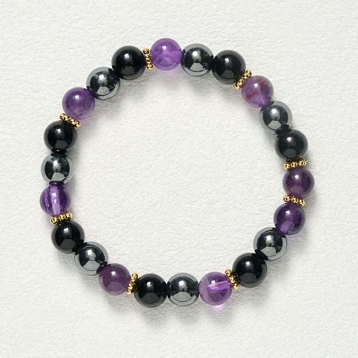 Buddha Stones Bracelet de méditation en perles d'améthyste, d'obsidienne noire et d'hématite - image 9