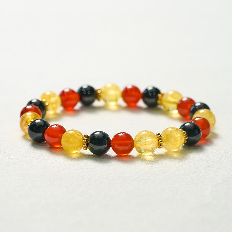 Buddha Stones Bracelet de générosité en perles de citrine, agate rouge et obsidienne noire - image 10