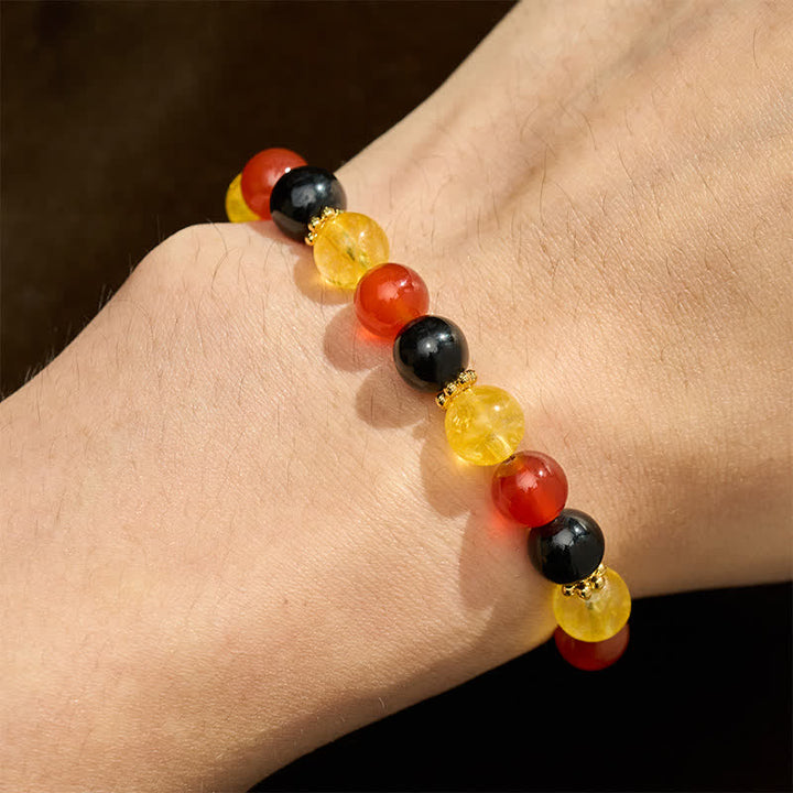 Buddha Stones Bracelet de générosité en perles de citrine, agate rouge et obsidienne noire - image 4