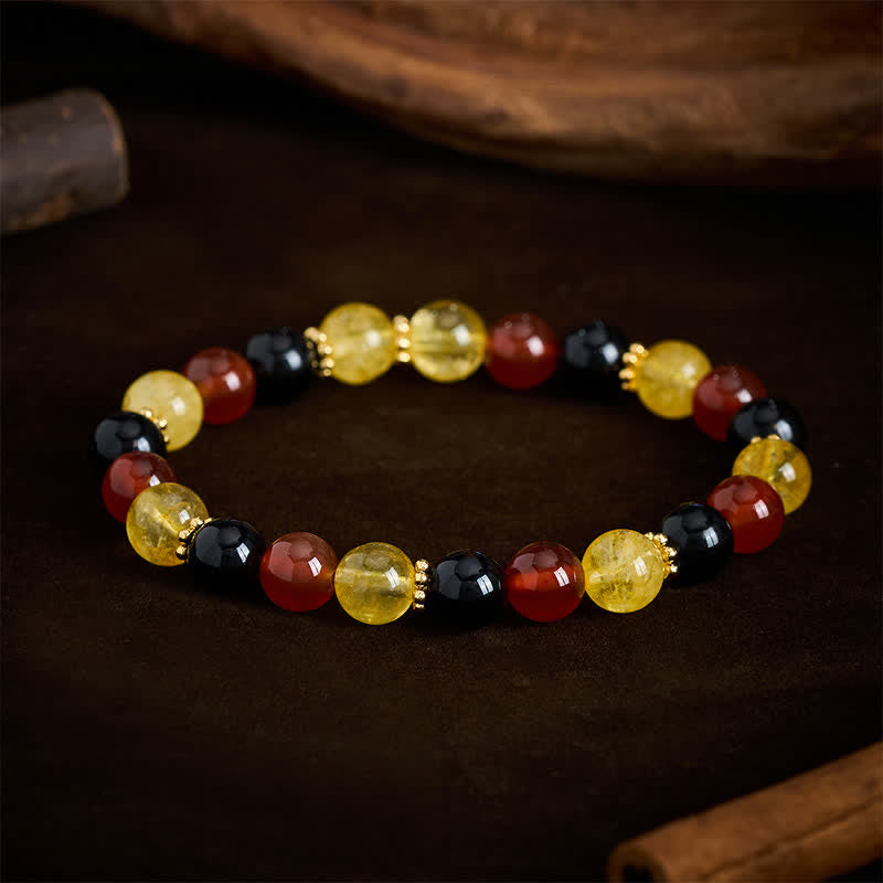 Buddha Stones Bracelet de générosité en perles de citrine, agate rouge et obsidienne noire - image 2