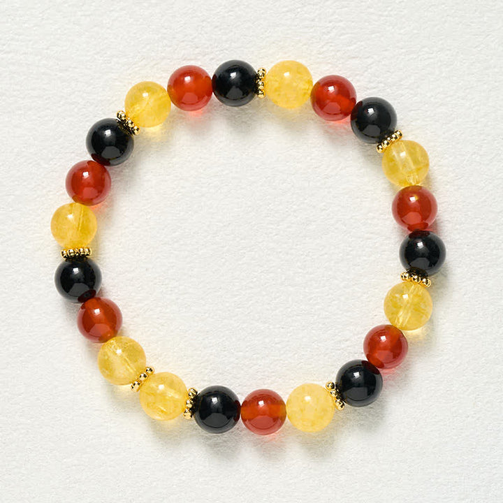Buddha Stones Bracelet de générosité en perles de citrine, agate rouge et obsidienne noire - image 9