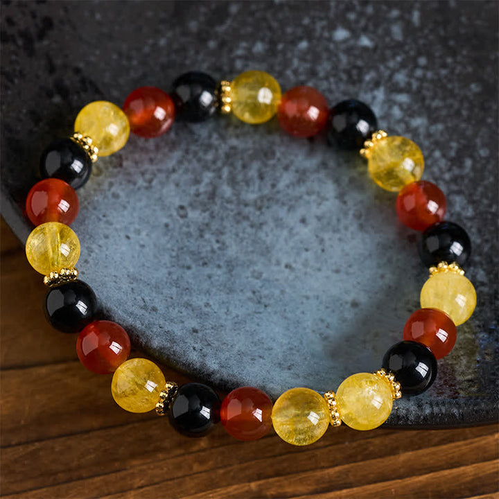 Buddha Stones Bracelet de générosité en perles de citrine, agate rouge et obsidienne noire - image 3