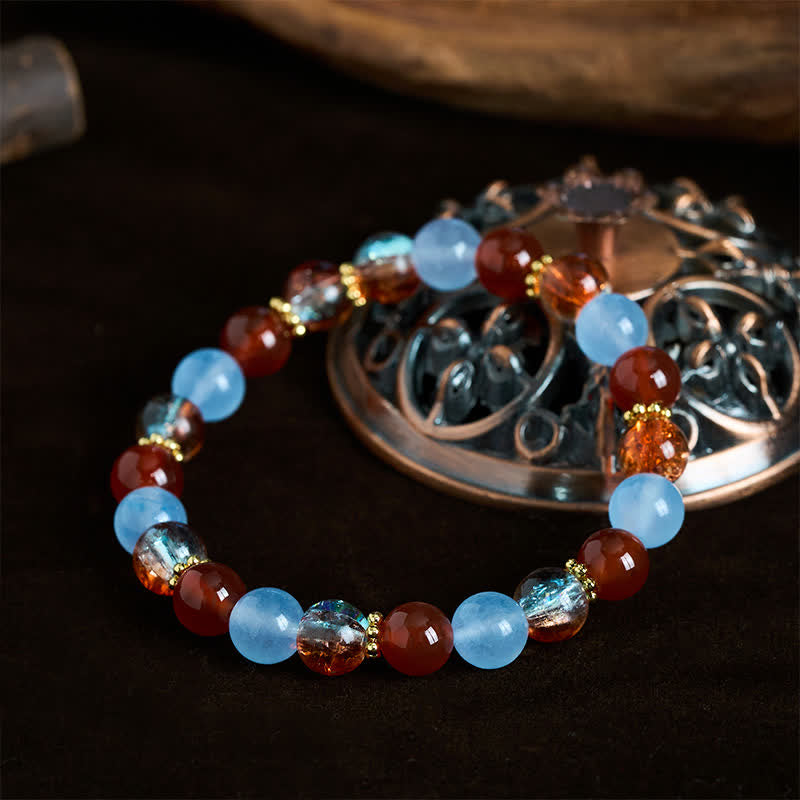 Buddha Stones Bracelet créatif en perles de calcédoine bleue, d'agate rouge et de Liuli - image 1