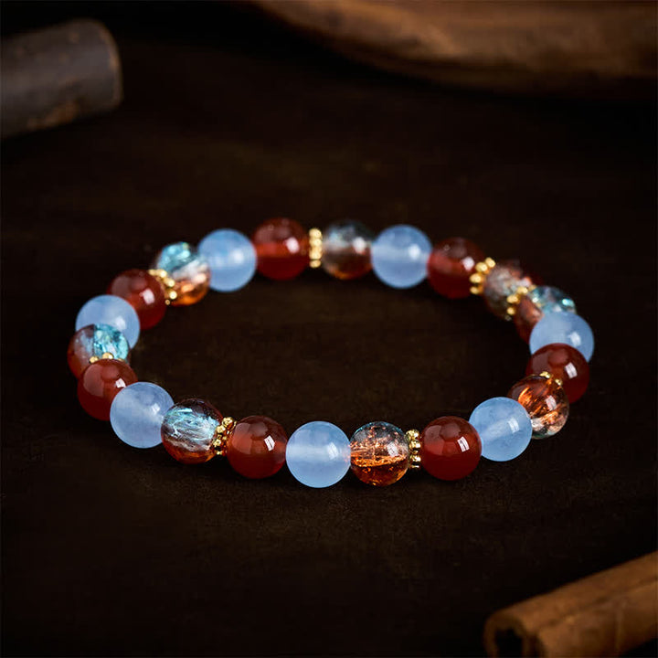 Buddha Stones Bracelet créatif en perles de calcédoine bleue, d'agate rouge et de Liuli - image 2
