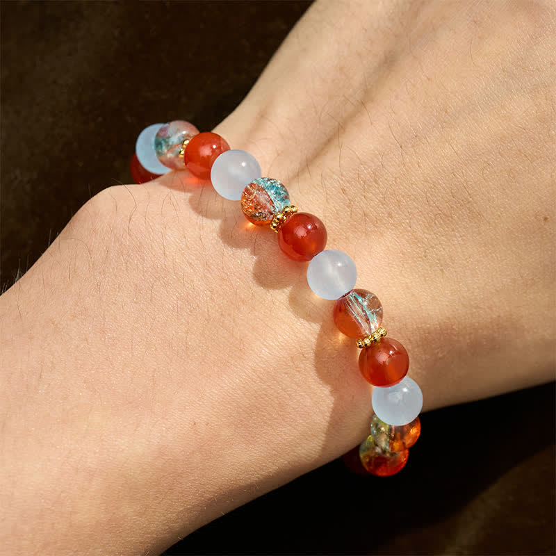 Buddha Stones Bracelet créatif en perles de calcédoine bleue, d'agate rouge et de Liuli - image 4