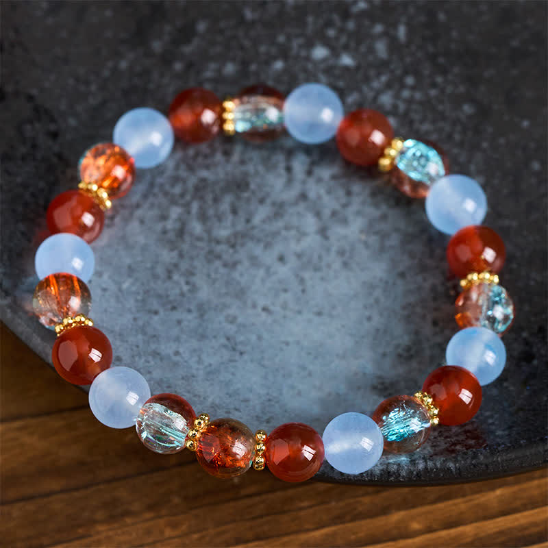 Buddha Stones Bracelet créatif en perles de calcédoine bleue, d'agate rouge et de Liuli - image 3