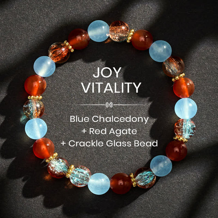 Buddha Stones Bracelet créatif en perles de calcédoine bleue, d'agate rouge et de Liuli - 8 mm - image 0