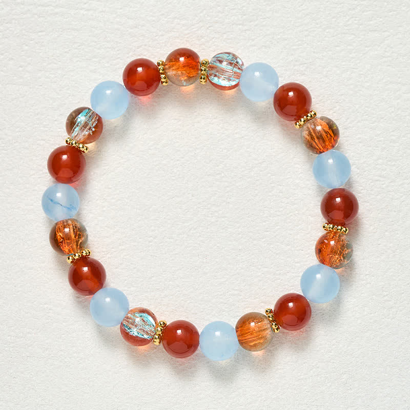 Buddha Stones Bracelet créatif en perles de calcédoine bleue, d'agate rouge et de Liuli - image 8
