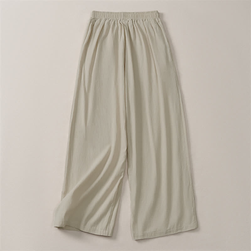 Buddha Stones Pantalon court uni décontracté et minimaliste pour femme, style printemps-été-automne, coupe droite, avec poches - image 1