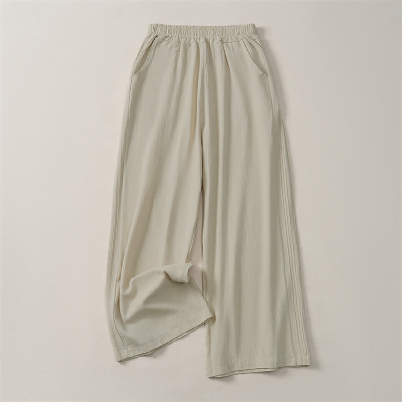 Buddha Stones Pantalon court uni décontracté et minimaliste pour femme, style printemps-été-automne, coupe droite, avec poches - Lin - US12, UK/AU16, EU44 (3XL) - image 0