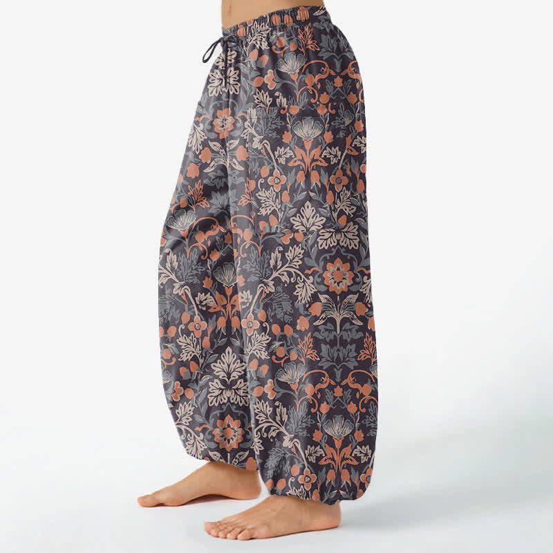 Buddha Stones Pantalon harem pour femme en coton à motif floral cachemire vintage, taille élastique et poches latérales - image 1