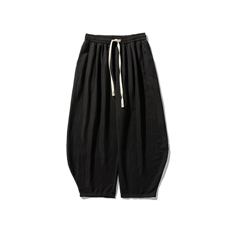 Buddha Stones Pantalon sarouel homme décontracté printemps-été à cordon de serrage, coupe courte, uni, avec poches - image 10