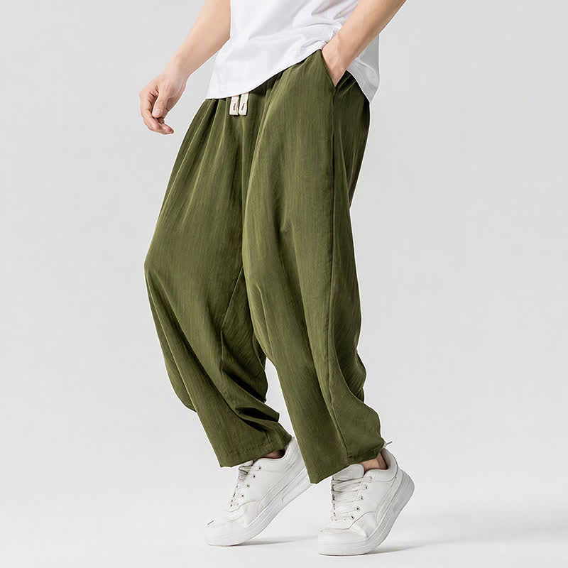 Buddha Stones Pantalon sarouel homme décontracté printemps-été à cordon de serrage, coupe courte, uni, avec poches - image 15