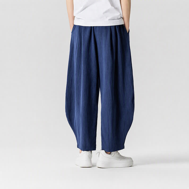 Buddha Stones Pantalon sarouel homme décontracté printemps-été à cordon de serrage, coupe courte, uni, avec poches - image 1