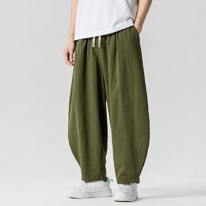 Buddha Stones Pantalon sarouel homme décontracté printemps-été à cordon de serrage, coupe courte, uni, avec poches - image 12