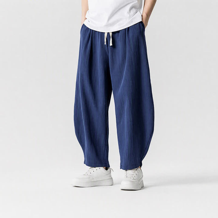 Buddha Stones Pantalon sarouel homme décontracté printemps-été à cordon de serrage, coupe courte, uni, avec poches - image 2