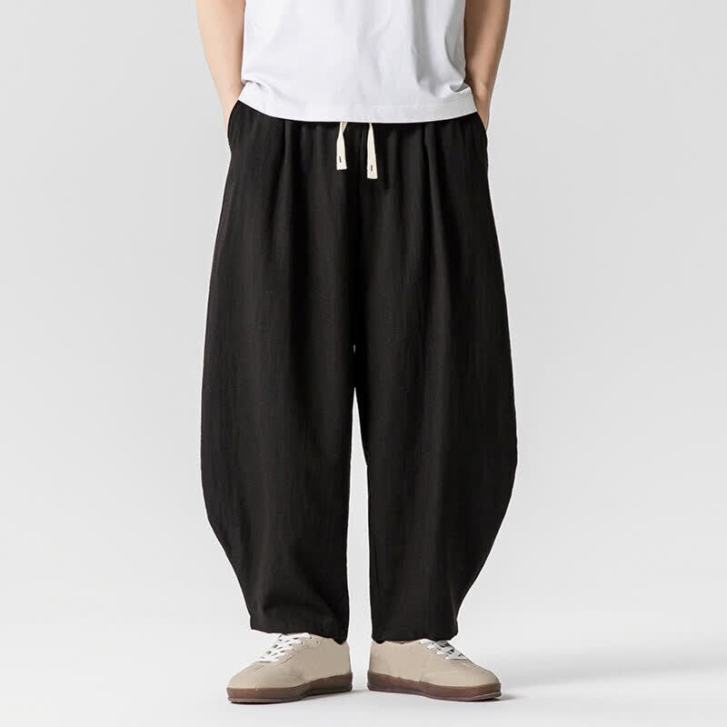 Buddha Stones Pantalon sarouel homme décontracté printemps-été à cordon de serrage, coupe courte, uni, avec poches - Noir - US/UK/AU46, EU56 (5XL) - image 6