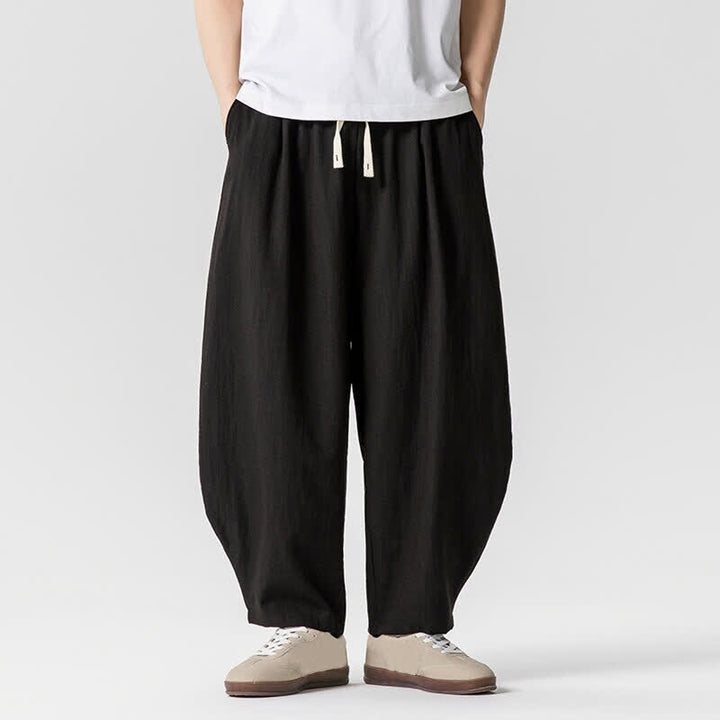 Buddha Stones Pantalon sarouel homme décontracté printemps-été à cordon de serrage, coupe courte, uni, avec poches - Noir - US/UK/AU46, EU56 (5XL) - image 6