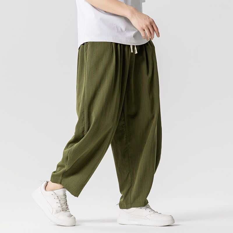 Buddha Stones Pantalon sarouel homme décontracté printemps-été à cordon de serrage, coupe courte, uni, avec poches - image 13