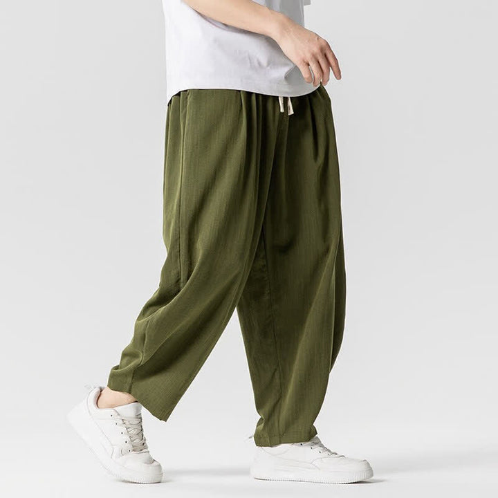 Buddha Stones Pantalon sarouel homme décontracté printemps-été à cordon de serrage, coupe courte, uni, avec poches - image 13