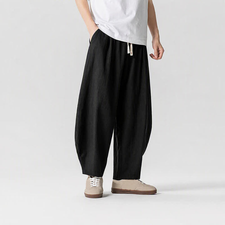 Buddha Stones Pantalon sarouel homme décontracté printemps-été à cordon de serrage, coupe courte, uni, avec poches - image 7