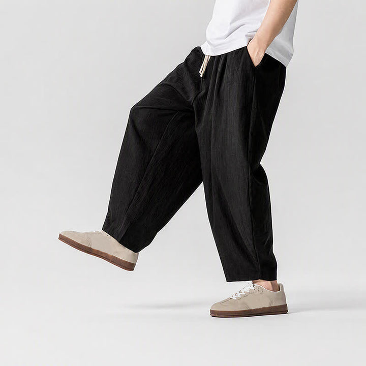 Buddha Stones Pantalon sarouel homme décontracté printemps-été à cordon de serrage, coupe courte, uni, avec poches - image 8