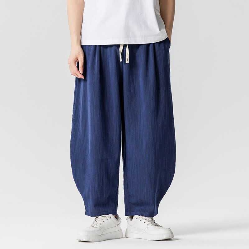 Buddha Stones Pantalon sarouel homme décontracté printemps-été à cordon de serrage, coupe courte, uni, avec poches - Marine - US/UK/AU46, EU56 (5XL) - image 0