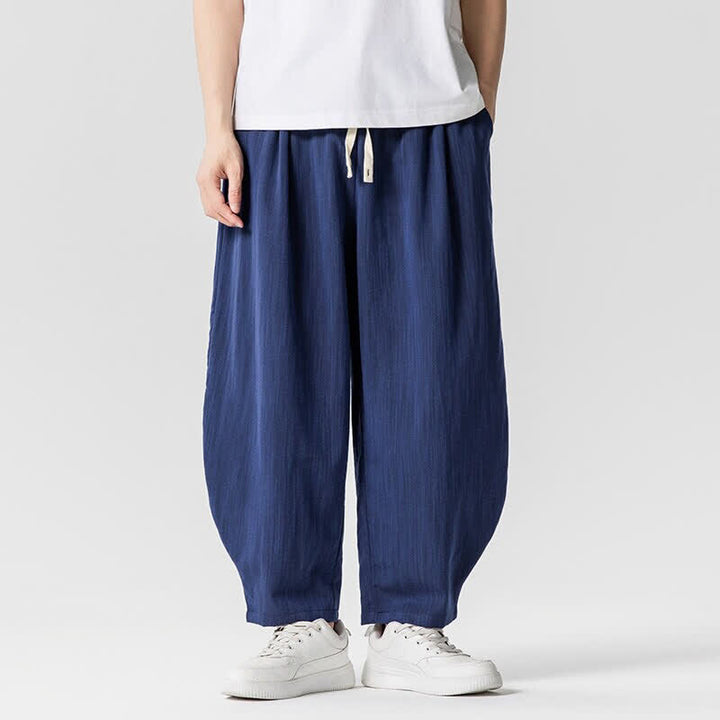 Buddha Stones Pantalon sarouel homme décontracté printemps-été à cordon de serrage, coupe courte, uni, avec poches - Marine - US/UK/AU46, EU56 (5XL) - image 0