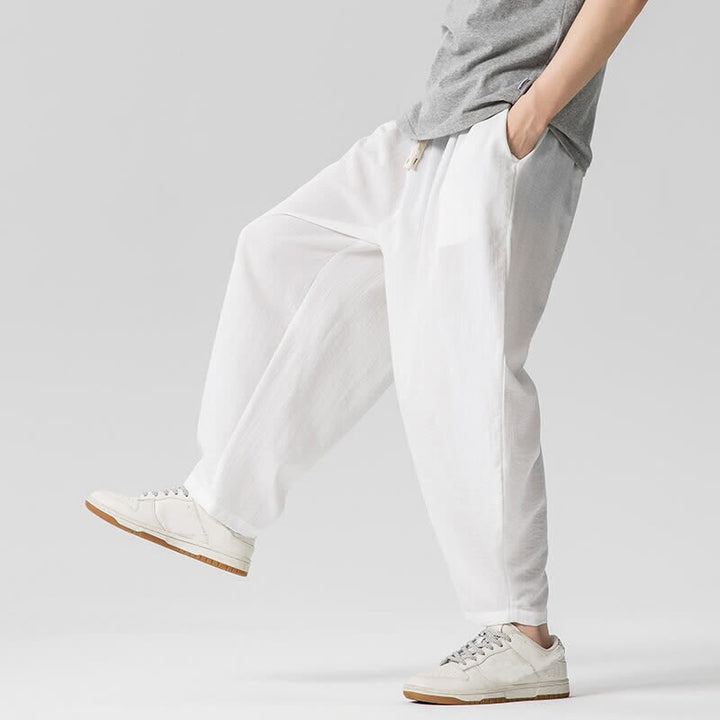 Buddha Stones Pantalon sarouel homme décontracté printemps-été à cordon de serrage, coupe courte, uni, avec poches - image 23