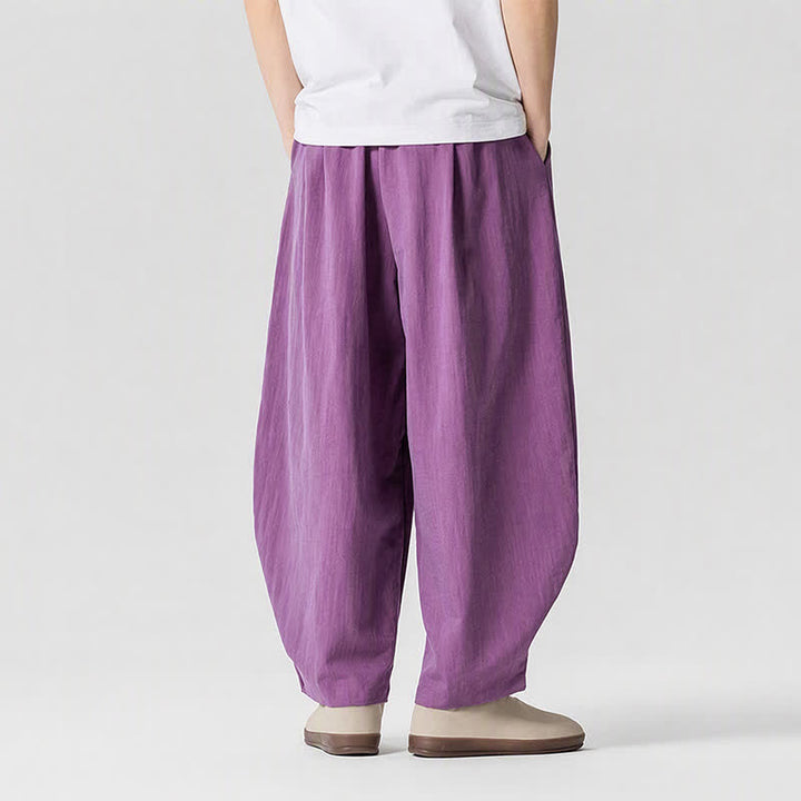 Buddha Stones Pantalon sarouel homme décontracté printemps-été à cordon de serrage, coupe courte, uni, avec poches - image 18