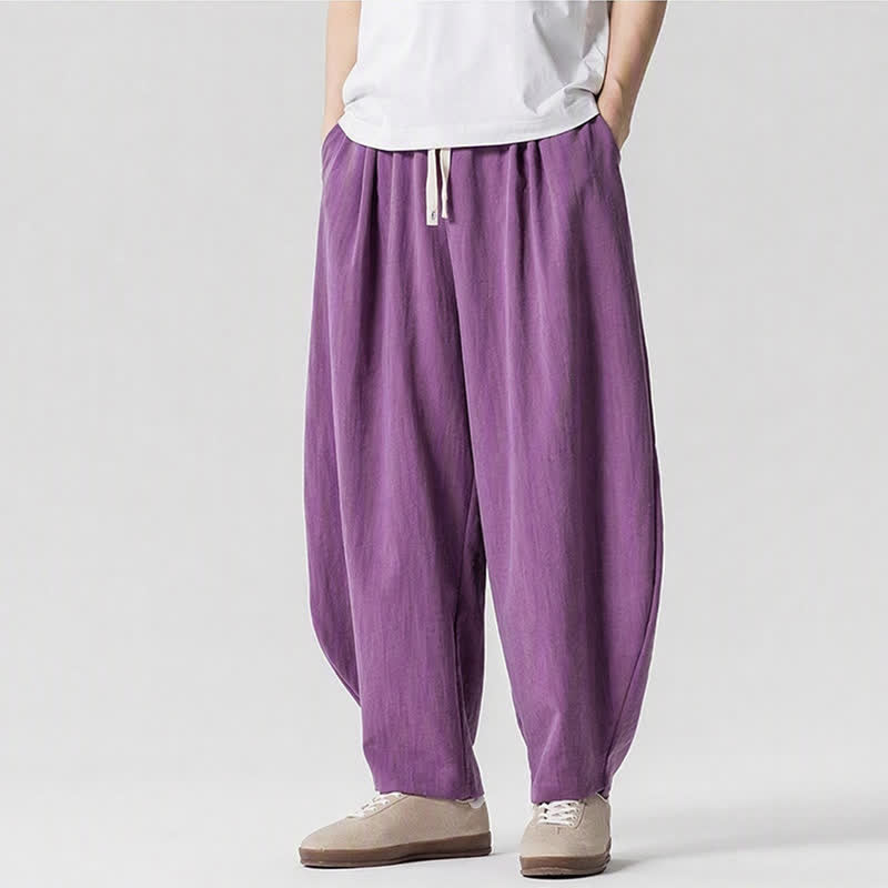 Buddha Stones Pantalon sarouel homme décontracté printemps-été à cordon de serrage, coupe courte, uni, avec poches - image 17