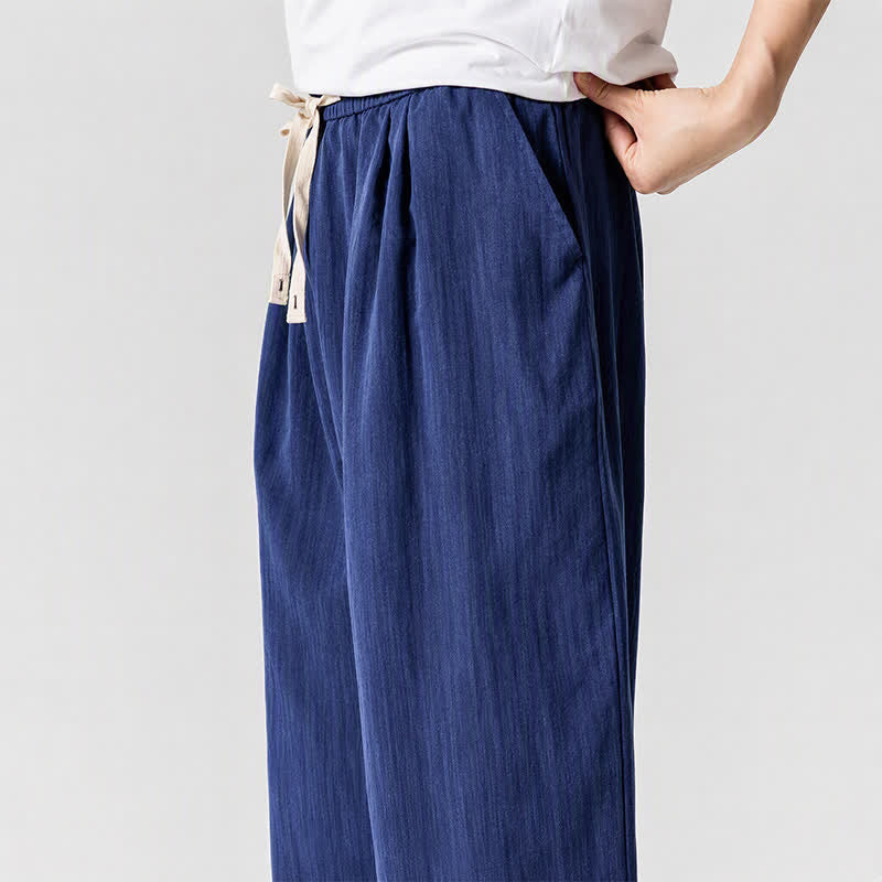 Buddha Stones Pantalon sarouel homme décontracté printemps-été à cordon de serrage, coupe courte, uni, avec poches - image 5
