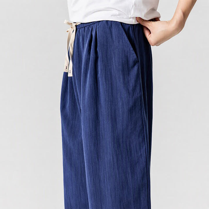 Buddha Stones Pantalon sarouel homme décontracté printemps-été à cordon de serrage, coupe courte, uni, avec poches - image 5
