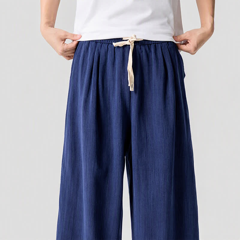 Buddha Stones Pantalon sarouel homme décontracté printemps-été à cordon de serrage, coupe courte, uni, avec poches - image 4