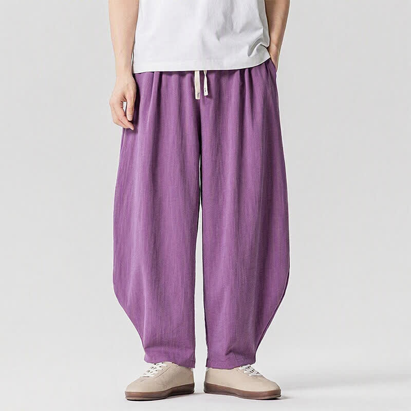 Buddha Stones Pantalon sarouel homme décontracté printemps-été à cordon de serrage, coupe courte, uni, avec poches - Violet moyen - US/UK/AU46, EU56 (5XL) - image 16